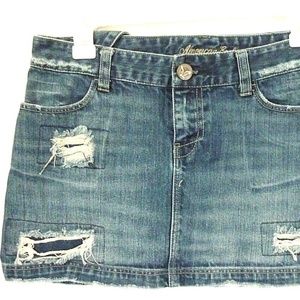 American Eagle Denim Distressed Mini Skirt